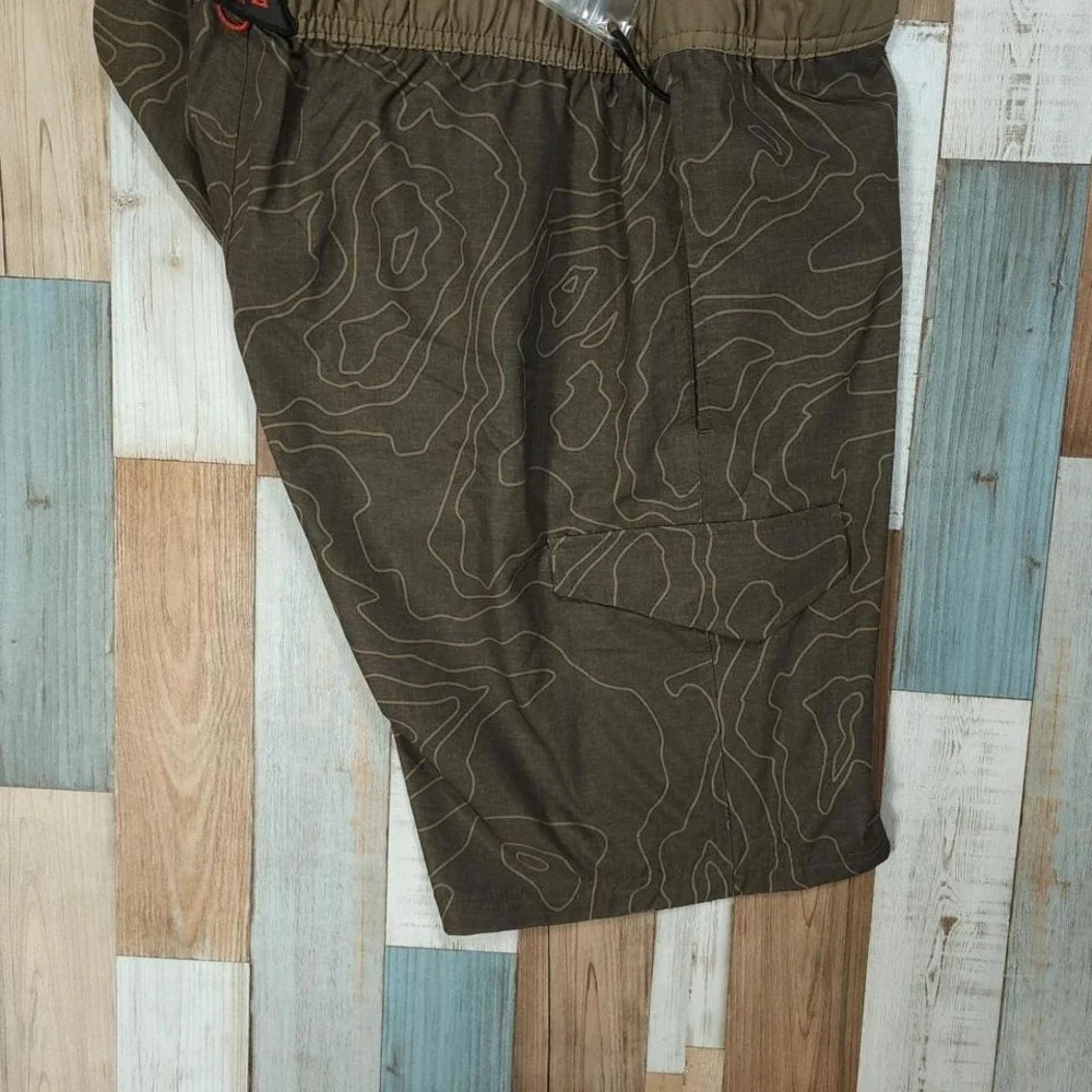 Gerry Mens Board Shorts‎ Olive Camo Topographic Swim Trunks Cargo Pocket Sm NEW
